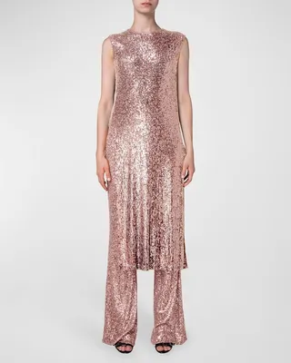 Sequin Long Tunic with Side Slits