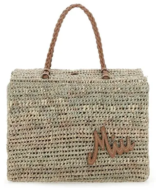 Miu Miu Logo Detail Woven Tote Bag