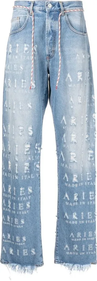 Distressed-Logo Detail Jeans