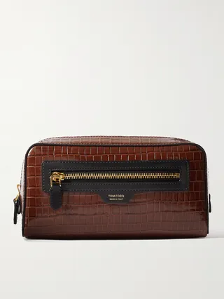 Croc-Effect Leather Wash Bag