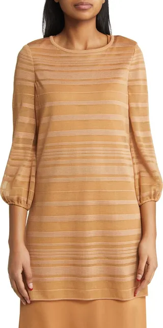 Tonal Stripe Balloon Sleeve Tunic Sweater