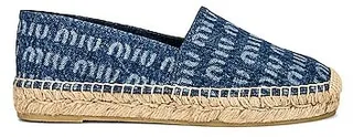 Miu Miu Denim Logo Flat Espadrilles in Blue