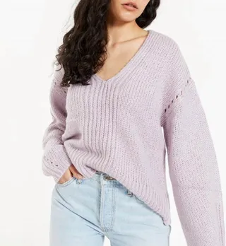 Willa Knit V-Neck Jumper Sweater In Lavender