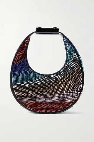 STAUD - Moon Mini Crystal-embellished Patent-leather Tote - Blue