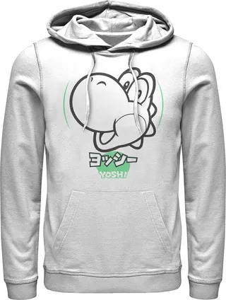 Men's Nintendo Super Mario Yoshi Kanji Pull Over Hoodie - White - Large