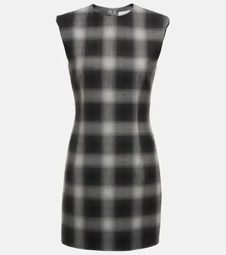 Veggia checked wool-blend minidress