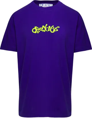 Purple Crewneck T-shirt With Front And Rear Opposite Print In Cotton Man