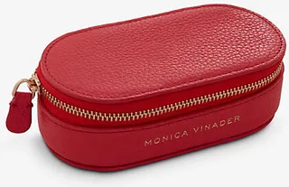 Womens Red Mini Oval Logo-print Leather Jewellery box