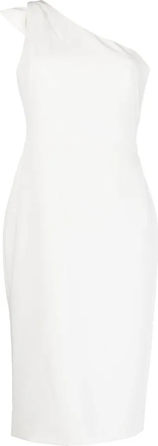 Bow-Detail One-Shoulder Midi Dress