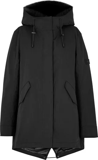 Yves Salomon Army Black Fur-trimmed Cotton-blend Parka