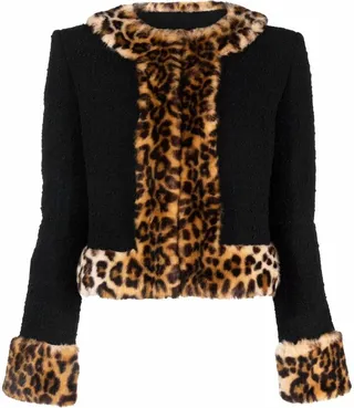 Leopard-Print Faux Fur-Trimmed Jacket