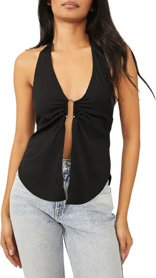 Calista Womens Split Front O Ring Halter Top