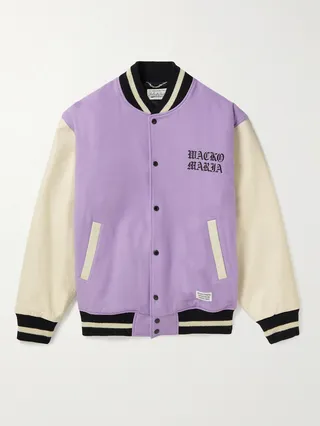 Logo-Embroidered Wool-Blend Felt and Leather Varsity Jacket