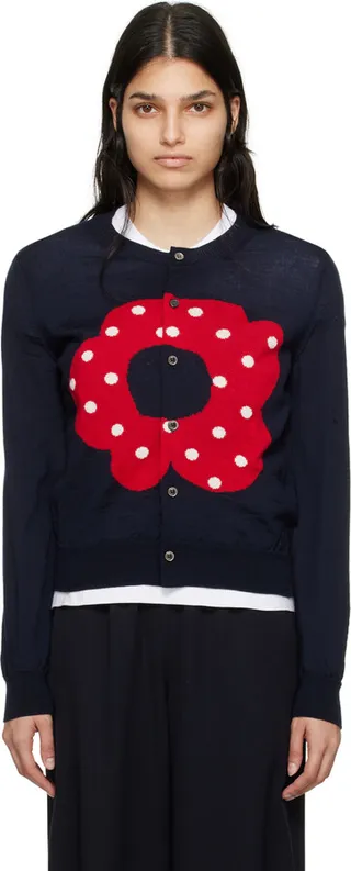 Comme des Garçons Girl Navy Flower Cardigan
