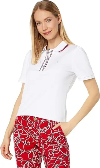 Tommy Hilfiger Short Sleeve Puff Sleeve Polo (Bright White) Women's Clothing