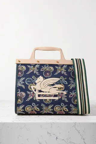 Etro - Globetrotter Leather-trimmed Jacquard Tote - Blue