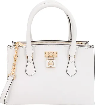 Saffian leather handbag with iconic detail on the front
