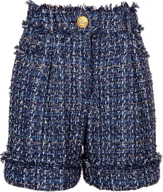 Cotton blend tweed denim mini shorts