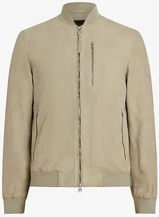 Mens Vintage Green Kemble Regular-fit uede Bomber Jacket