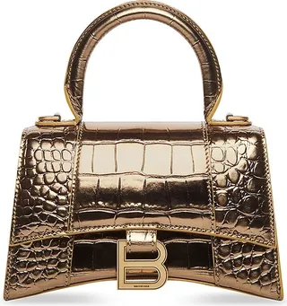 Hourglass XS Handbag Metallized Crocodile Embossed