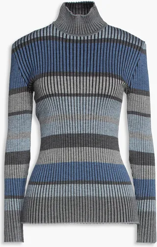 Striped ribbed wool turtleneck sweater