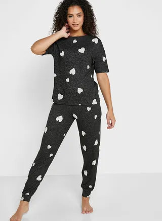 Cosy Heart Printed Pyjama Set
