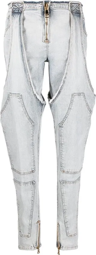 Zip-Detail Layered Jeans