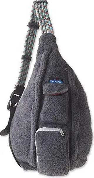 KAVU Rope Fleece Bag Sling Crossbody Faux Shearling Backpack Travel Purse - Charcoal