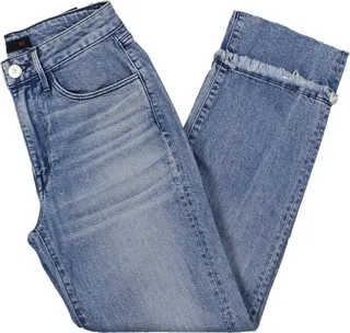 Womens Frayed Hem High Rise Slim Bootcut Jeans