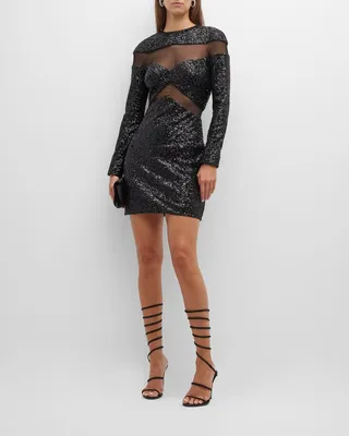 Sequin Illusion Cutout Mini Dress