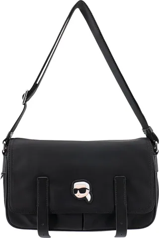 Recycled nylon shoulder bag with frontal KARL logo