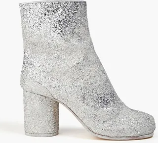 Tabi split-toe glittered woven ankle boots