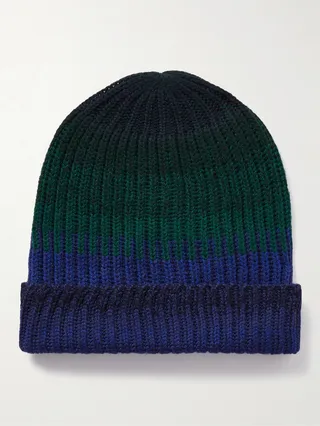 Colour-Block Ribbed Wool Beanie