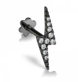 11mm Diamond Lightning Bolt Thread Through Black Gold Single Earring