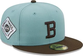 Men's New Era Light Blue and Brown Boston Braves Cooperstown Collection 1914 World Series Beach Kiss 59FIFTY Fitted Hat
