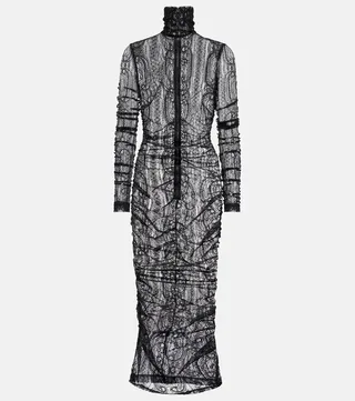 Lace mockneck midi dress
