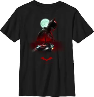 Boy's The Batman Moonlit Batmobile T-Shirt - Black - Medium