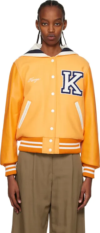 Kenzo Orange Kenzo Paris Embroidered Bomber Jacket