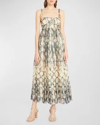 Priscilla Silk Organza Midi Bustier Dress