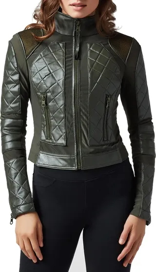 Quilted Leather & Mesh Moto Jacket