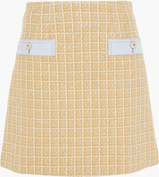 Melle button-embellished metallic cotton-blend tweed mini skirt