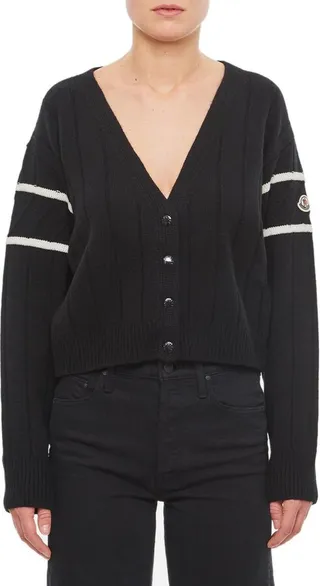 Moncler Logo Patch V-Neck Cardigan