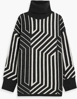 Jacquard-knit merino wool turtleneck sweater