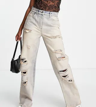 COLLUSION x014 Y2K extreme baggy dad jeans with rips in pink tint dirty wash
