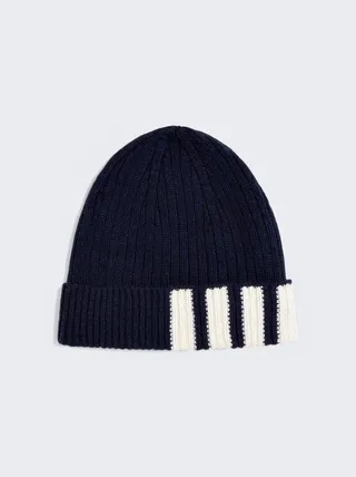 Cashmere 4-Bar Cuff Rib Beanie Navy