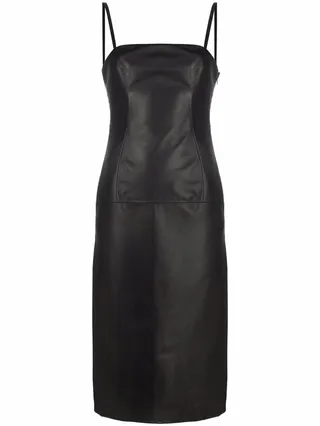 Strap-Detail Leather Midi Dress