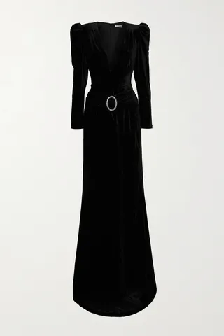 Alessandra Rich - Crystal-embellished Velvet Gown - Black