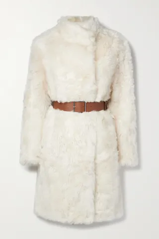 Yves Salomon - Reversible Belted Leather-trimmed Shearling Coat - Off-white
