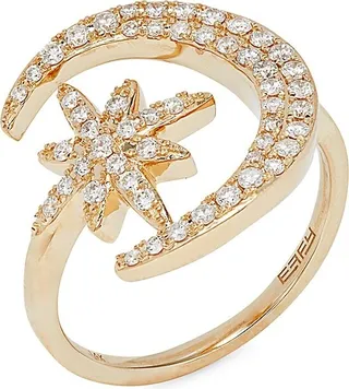14K Yellow Gold & 0.47 TCW Diamond Star & Moon Ring