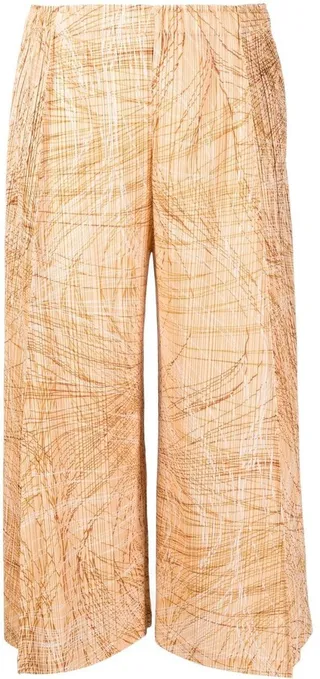 Abstract-Pattern Pleated Cropped Trousers